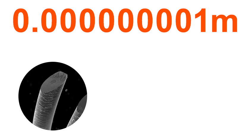 0.000000001mの世界 = 髪の毛の直径の10万分の1