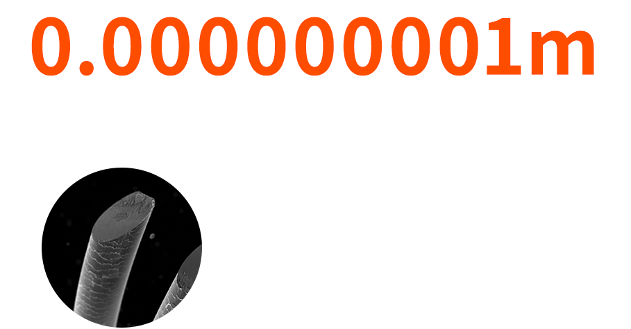 0.000000001mの世界 = 髪の毛の直径の10万分の1